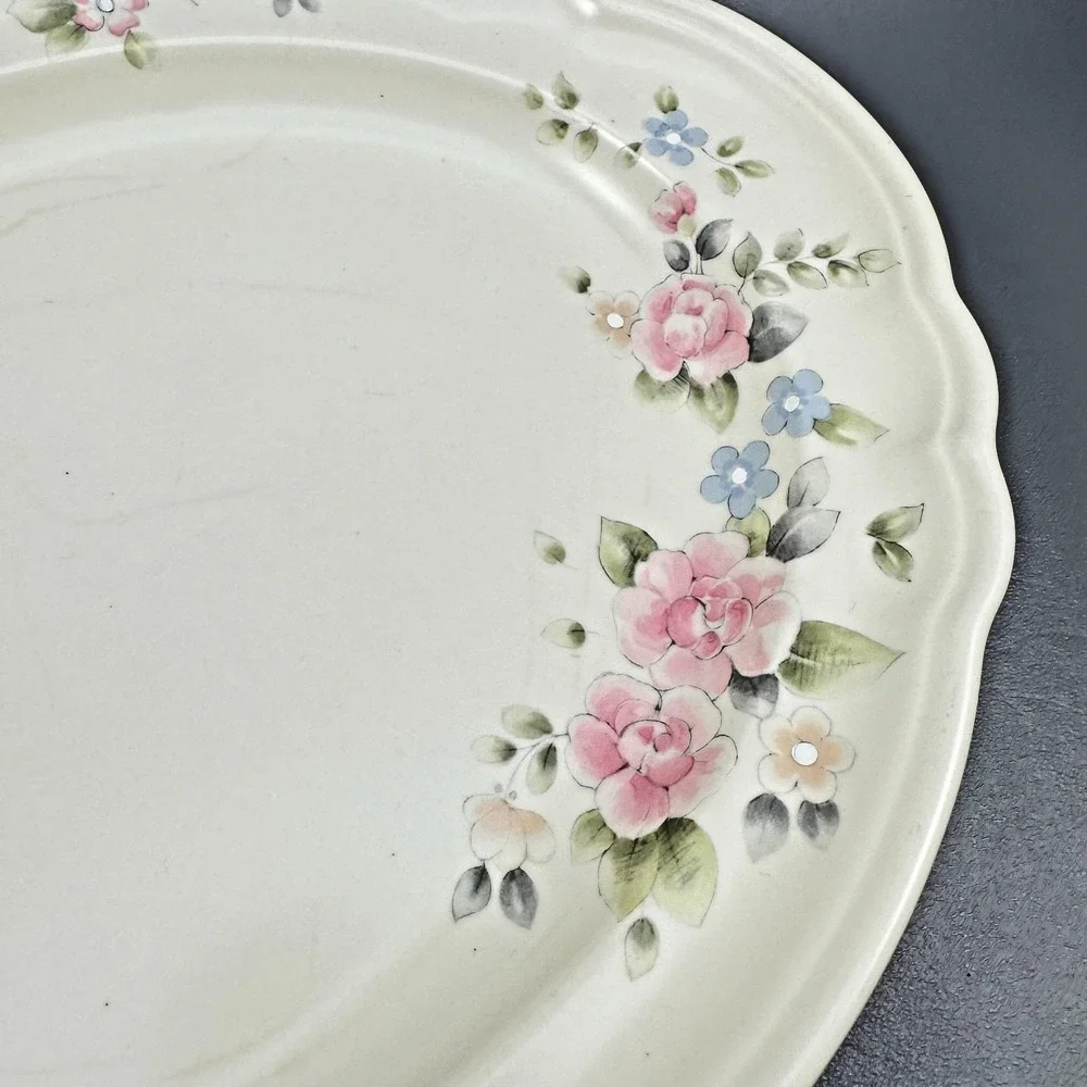 Pfaltzgraff Tea Rose Platter Pink Floral Stoneware Serving Cottagecore USA Vtg